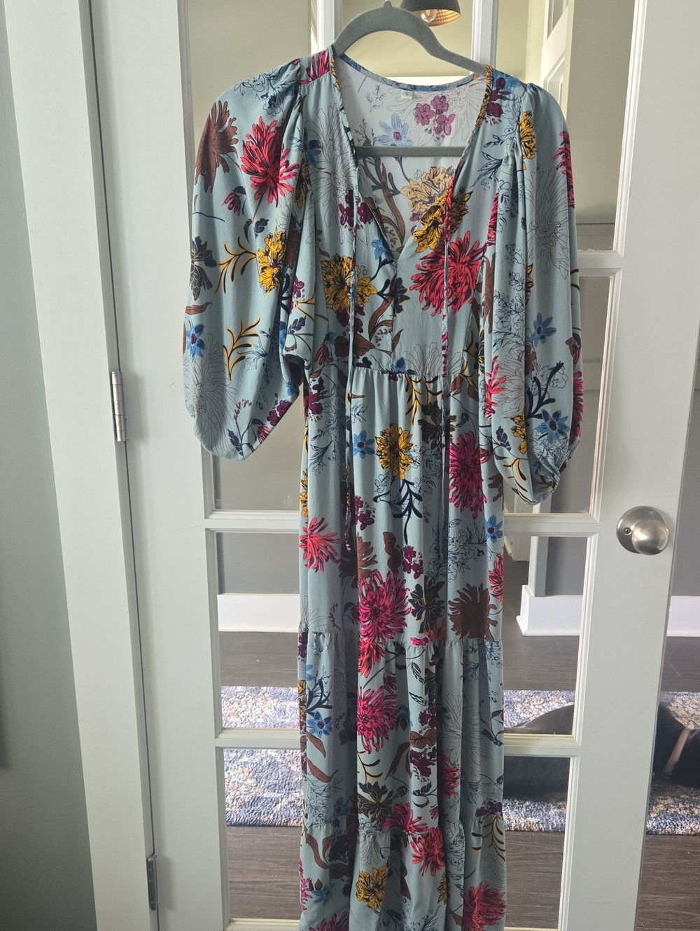 Floral V-Neck Maxi Dress in Light Blue